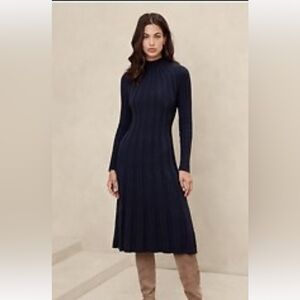 Banana Republic Dark Navy Ribbed Long-Sleeve Midi Dress